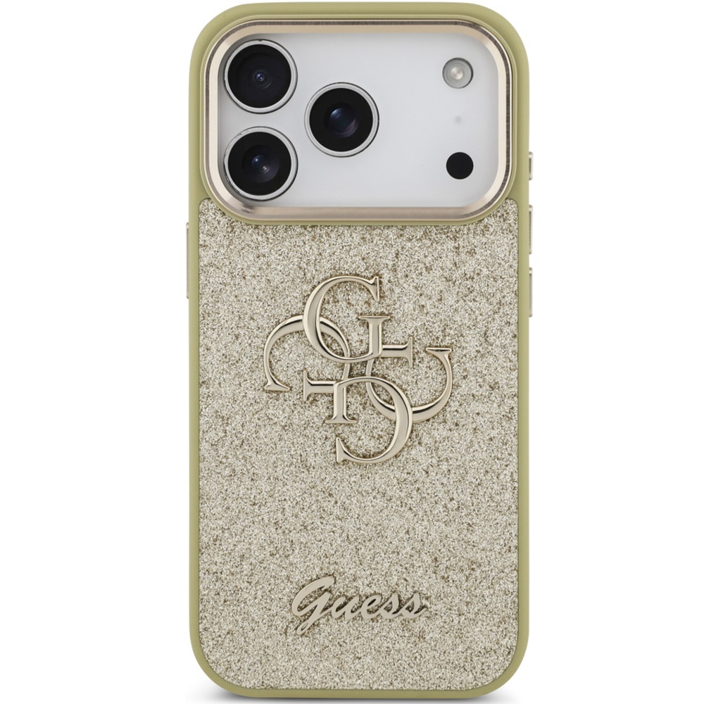 Etui Guess Fixed Glitter Big 4G Metal Frame do iPhone 17 Pro, złoto-brokatowe